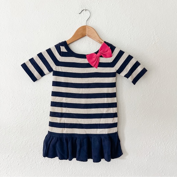 Lilly Pulitzer Toddler Girls Navy Metallic Gold Stripe Knit Sweater Dress - Picture 1 of 6